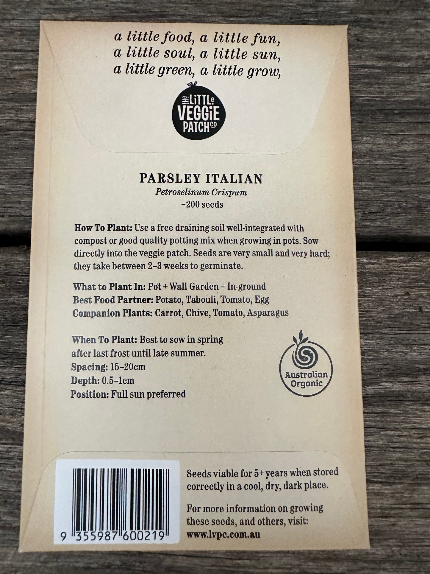 Parsley (Organic) - Vintage Heirloom Little Veggie Patch co